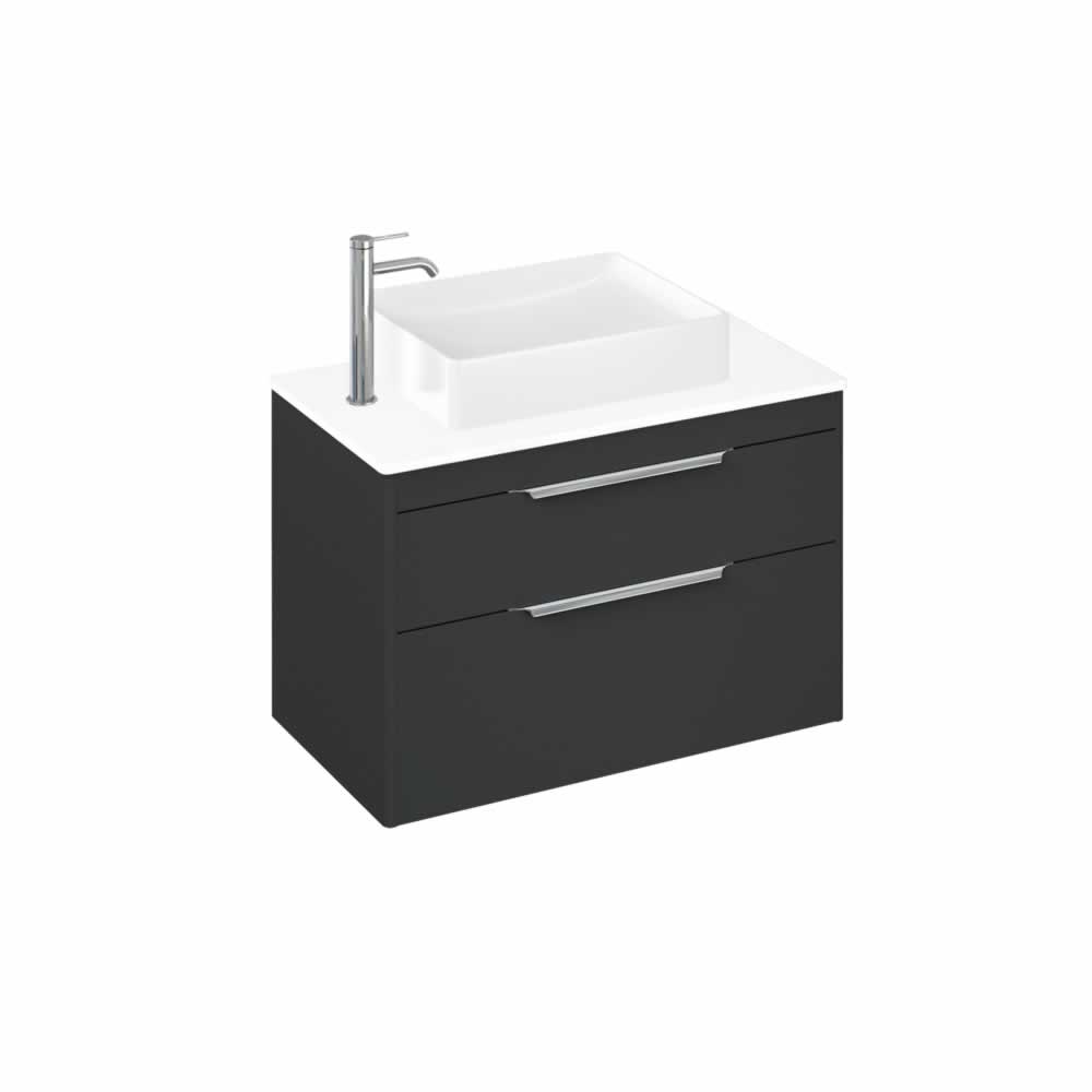 Shoreditch 85cm double drawer Matt Grey with White Worktop and Quad Countertop Basin